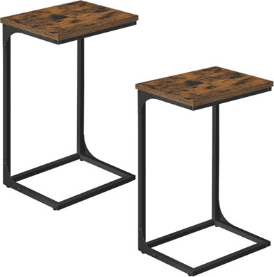 VASAGLE Industrial C Set, Twin Side Tables with Metal Framework, Rustic Brown and Ink Black