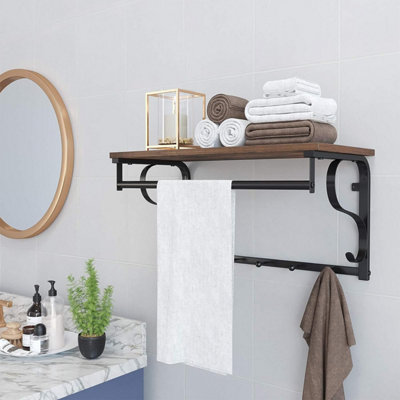 Display Shelf, Wall-Mounted Coat Hook Rack with 5 Hooks, Floating