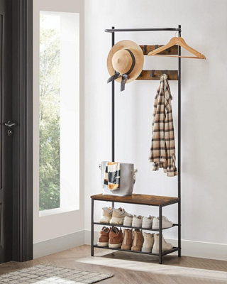 VASAGLE Industrial Coat Stand with Shoe Rack and Bench, Hall Tree Rack ...