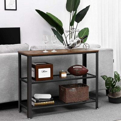 VASAGLE Industrial Console Table, Hallway Table with 2 Mesh Shelves ...