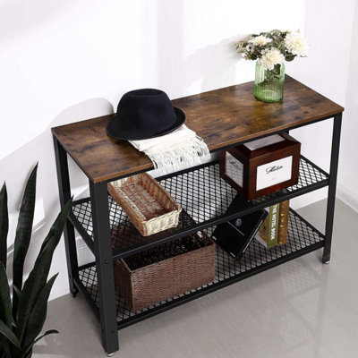 VASAGLE Industrial Console Table, Hallway Table with 2 Mesh Shelves ...