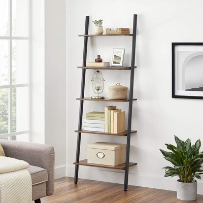 VASAGLE Industrial Ladder Shelf 5 Tier Bookshelf Rack Wall Shelf for Living Room Kitchen Office Stable Iron Leaning