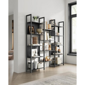 VASAGLE Industrial Style Bookshelf with 14 Shelves, Bookcase, Rack, Metal, Shelf Unit, Ebony Black and Ink Black