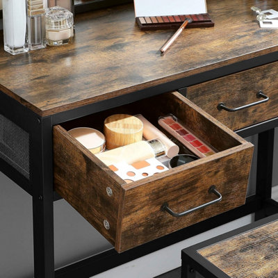 VASAGLE Industrial Vanity Combo, Dressing Table Set with Three-Way Mirror and Storage, Rustic Brown and Black
