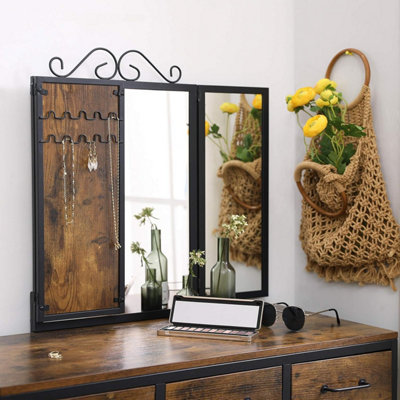 VASAGLE Industrial Vanity Combo, Dressing Table Set with Three-Way Mirror and Storage, Rustic Brown and Black