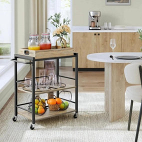 VASAGLE Kitchen Cart with Removable Tray, Serving Cart, Wheel with Brakes, Leveling Feet, Kitchen Shelf, Greige and Black