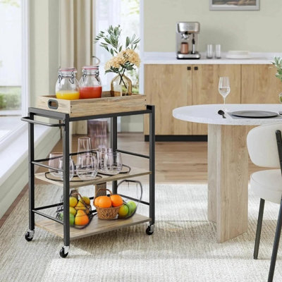 VASAGLE Kitchen Cart with Removable Tray, Serving Cart, Wheel with ...