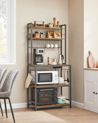 OGEMXU Coffee Bar Station,5 Tier Coffee Stand With Organizer Storage Drawers,Kitchen Corner Cabinet With 4 S-Shaped Hooks & Dual Wood,Kitchen Shelf
