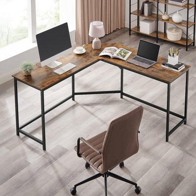 VASAGLE Industrial L-Shaped Computer Desk, Corner Desk, Office Study Workstation with Shelves for Home Office, Space-Saving, Easy to Assemble, Rustic
