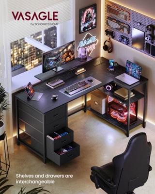 VASAGLE L Shaped Corner Desk with 4 Drawers and Power Outlets, Computer ...