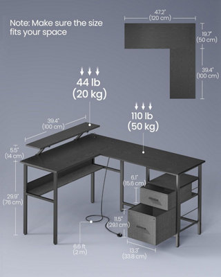 SUPERJARE L Shaped Desk With Power Outlets & LED Lights, Reversible