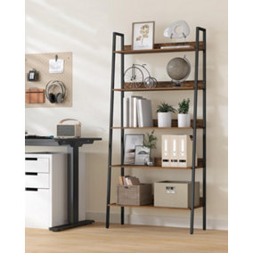 VASAGLE Ladder Rack, Storage Shelf, 5-Tier Compact Shelf, Bookcase, Industrial, Rustic Brown and Ink Black