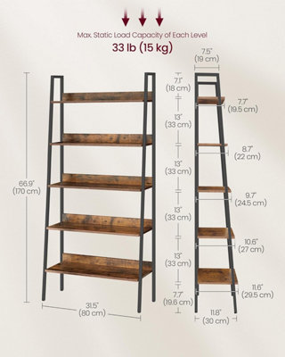 VASAGLE Ladder Rack, Storage Shelf, 5-Tier Compact Shelf, Bookcase ...