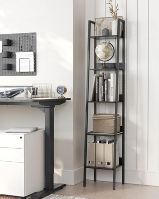 VASAGLE Ladder Shelf, 5-Tier Narrow Shelf, Bookshelf for Home Office, Room, Kitchen, Industrial, Ebony Black and Ink Black