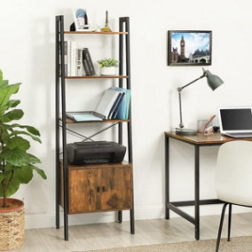 VASAGLE Ladder Shelf, Bookshelf with Cupboard, Living Room Shelf, 4 Shelves, Stable Steel Frame, Bedroom, Office, 56 x 34 x 173 cm