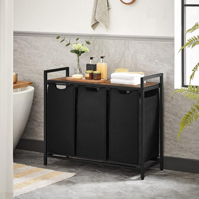 VASAGLE 3-in-1 Laundry Hamper With Pull-Out Bags & Shelf - 17.2 Gallon, White, Space-Saver For Home