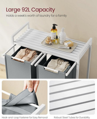 VASAGLE Laundry Hamper 2 Compartment Clothes Bin Removable Bags Laundry Sorter Metal Frame White and Light