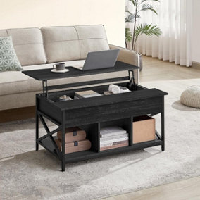 VASAGLE Lift-Top Coffee Table, Living Room Table, with Storage Space, X-Shaped Bars, Charcoal Gray and Black