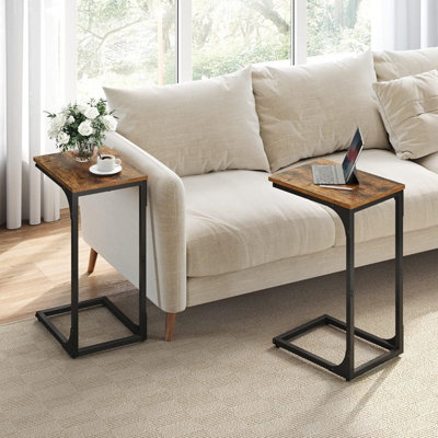 VASAGLE Living Room Pair, Dual C-Shaped Tables with Metal Structure, Rustic Brown and Black