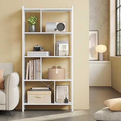 VASAGLE Modern Display Tower, Premium Five-Tier Storage System for Various Rooms, Maple White and Cloud White
