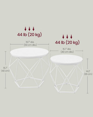 VASAGLE Modern Round Coffee Table Set, Pair of End Tables with Removable Top, Steel Frame, Snow White and Cloud White