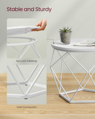 VASAGLE Modern Round Coffee Table Set, Pair of End Tables with Removable Top, Steel Frame, Snow White and Cloud White