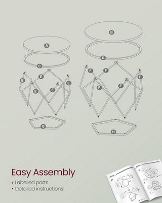 VASAGLE Modern Round Coffee Table Set, Pair of End Tables with Removable Top, Steel Frame, Snow White and Cloud White