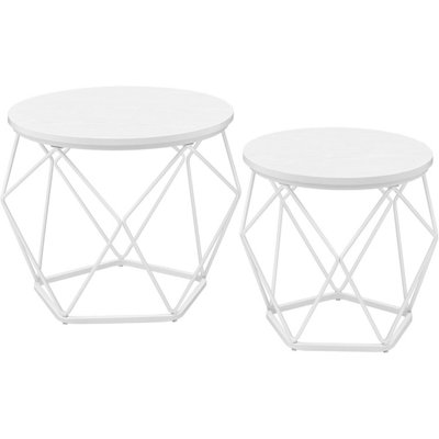 VASAGLE Modern Round Coffee Table Set, Pair of End Tables with Removable Top, Steel Frame, Snow White and Cloud White