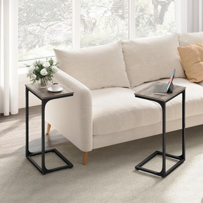 VASAGLE Modern Side Set, Paired C-Tables for Living Space, Heather Greige and Ink Black