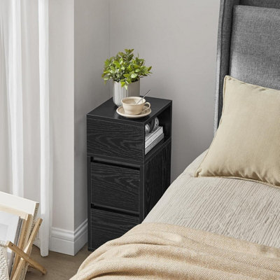 VASAGLE Nightstand, Compact Storage Unit with Dual Drawers and Open Shelf, Ebony Black