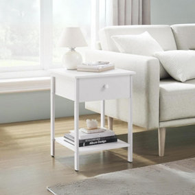 VASAGLE Nightstand with Drawer and Shelf, Side Table, Bedside Table, Room Accent, Simple Setup, Matte White