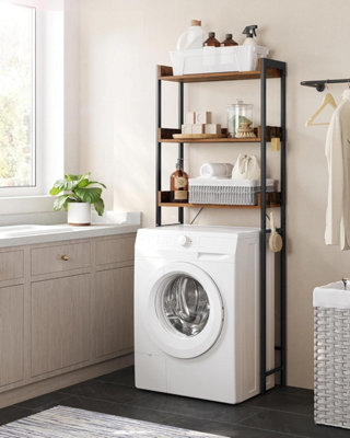 VASAGLE Over-toilet Storage Solution, 3-Tier Industrial Bathroom Organizer, Space-efficient Utility Rack, Rustic Brown and Black