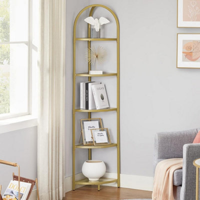 VASAGLE Plant Stand, 5-Tier Corner Display Unit with Glass Shelves, Golden Color