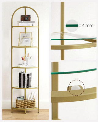 VASAGLE Plant Stand, 5-Tier Corner Display Unit with Glass Shelves ...