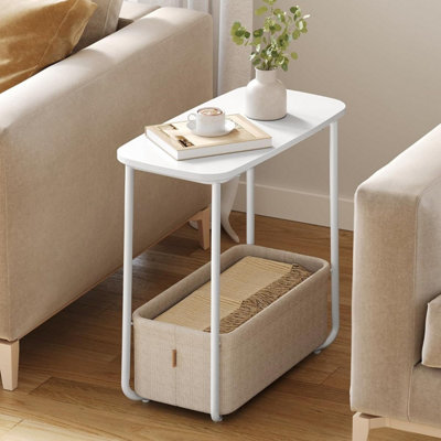 VASAGLE Rectangular Night Stand, Modern Side Table with Storage Insert, Matte White and Camel Brown