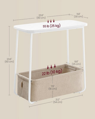VASAGLE Rectangular Night Stand, Modern Side Table with Storage Insert, Matte White and Camel Brown