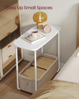 VASAGLE Rectangular Night Stand, Modern Side Table with Storage Insert, Matte White and Camel Brown