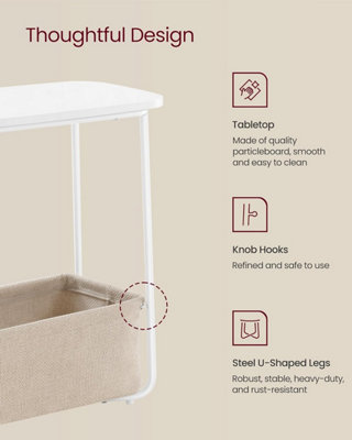 VASAGLE Rectangular Night Stand, Modern Side Table with Storage Insert, Matte White and Camel Brown