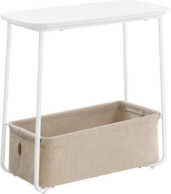 VASAGLE Rectangular Night Stand, Modern Side Table with Storage Insert, Matte White and Camel Brown