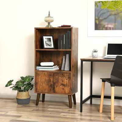 VASAGLE Retro Bookcase 2 Tier Bookshelf with Doors Storage Cabinet for Books Photos Decorations in Living Room Office