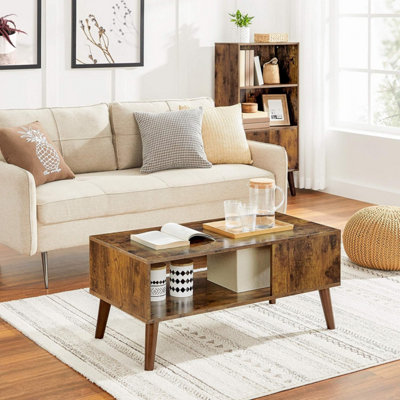 VASAGLE Retro Coffee Table Cocktail Table Mid Century Modern Accent Table with Storage Shelf for Living