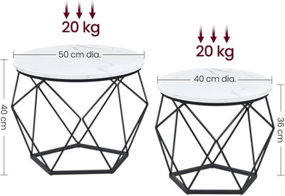 VASAGLE Round Coffee Table, Set of 2, Side Table, Sofa End Table, Modern, Removable Top, White and Black