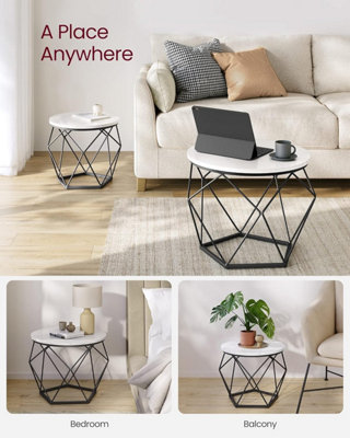 VASAGLE Round Coffee Table, Set of 2, Side Table, Sofa End Table, Modern, Removable Top, White and Black