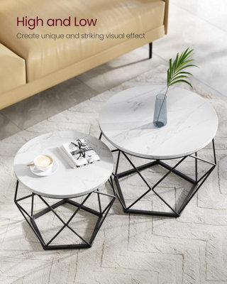 VASAGLE Round Coffee Table, Set of 2, Side Table, Sofa End Table, Modern, Removable Top, White and Black
