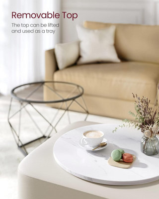 VASAGLE Round Coffee Table, Set of 2, Side Table, Sofa End Table, Modern, Removable Top, White and Black