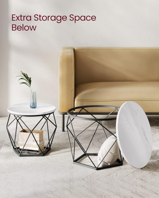 VASAGLE Round Coffee Table, Set of 2, Side Table, Sofa End Table, Modern, Removable Top, White and Black