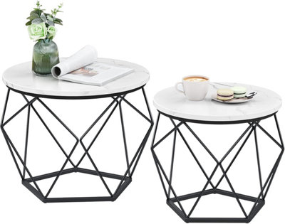VASAGLE Round Coffee Table, Set of 2, Side Table, Sofa End Table, Modern, Removable Top, White and Black