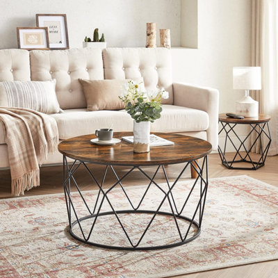 VASAGLE Round Coffee Table Small Centre Table with Steel Frame for Living Room Bedroom Study Industrial