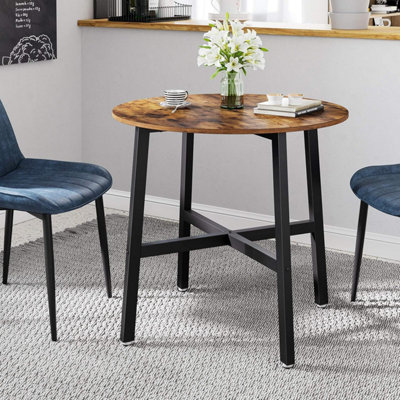VASAGLE Round Industrial Table, Versatile Dining Surface for Multiple Spaces, Rustic Brown and Black