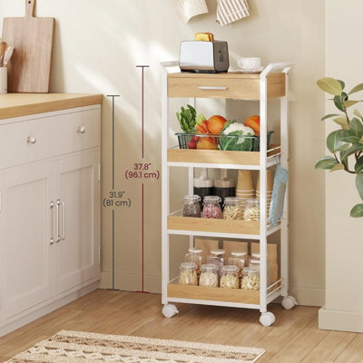 VASAGLE Service Cart, 4-Level Mobile Storage with Locking Wheels and Mesh Organization, Golden Oak and Cloud White